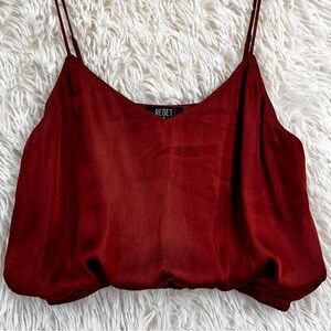 Reset Silky Sleeveless Crop Camisole Top Red Orange Satin Bubble Hemmed Medium M